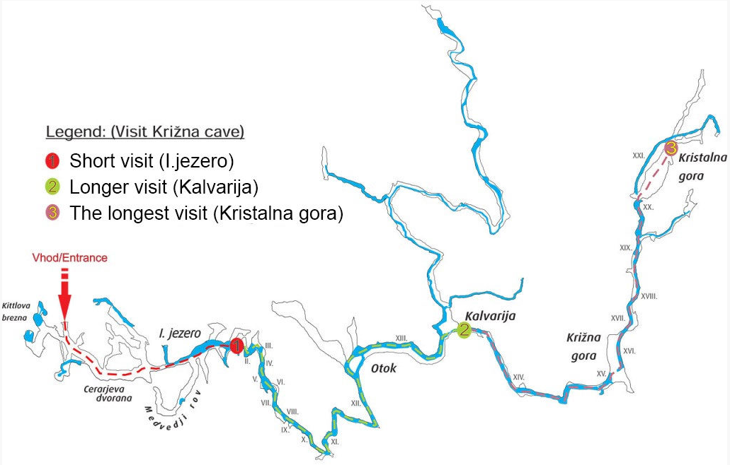 Jeskyně Krizna jama - mapa prohlídek